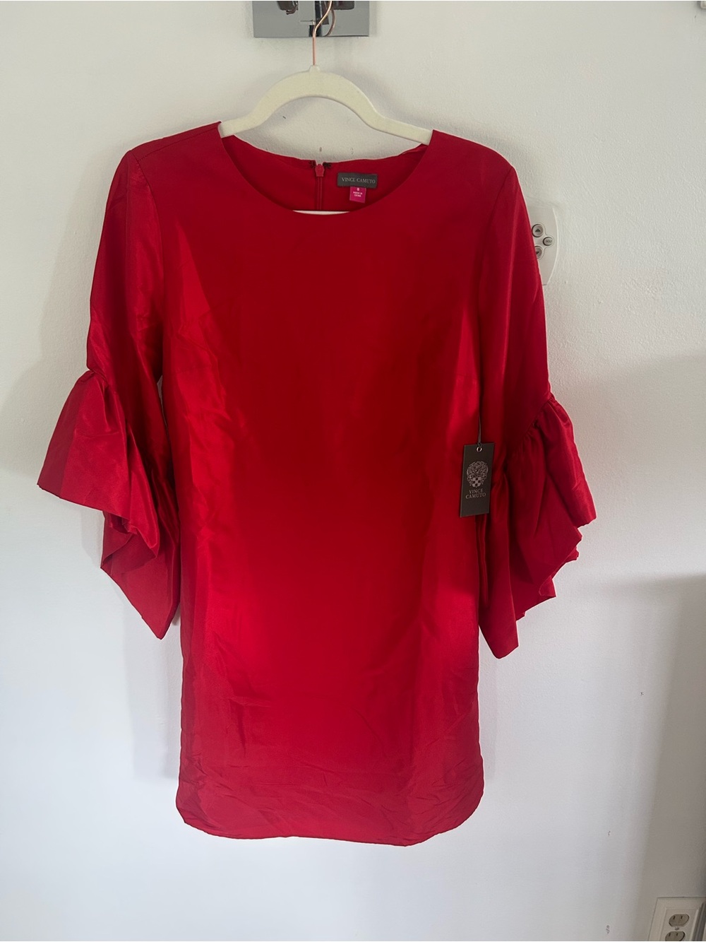 Vince Camuto Bright Red Ruffle Sleeve Long-Sleeve Dress